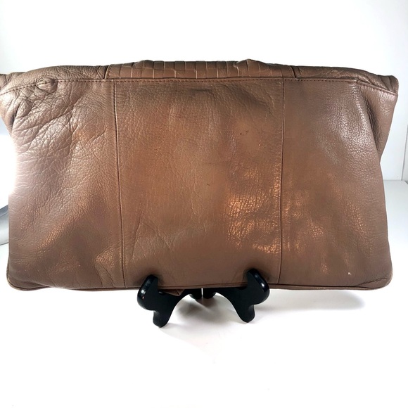 VINTAGE 1980’s LEATHER & SNAKE SKIN LG TAN CLUTCH PURSE Granny Core Y2K Retro - Picture 3 of 12